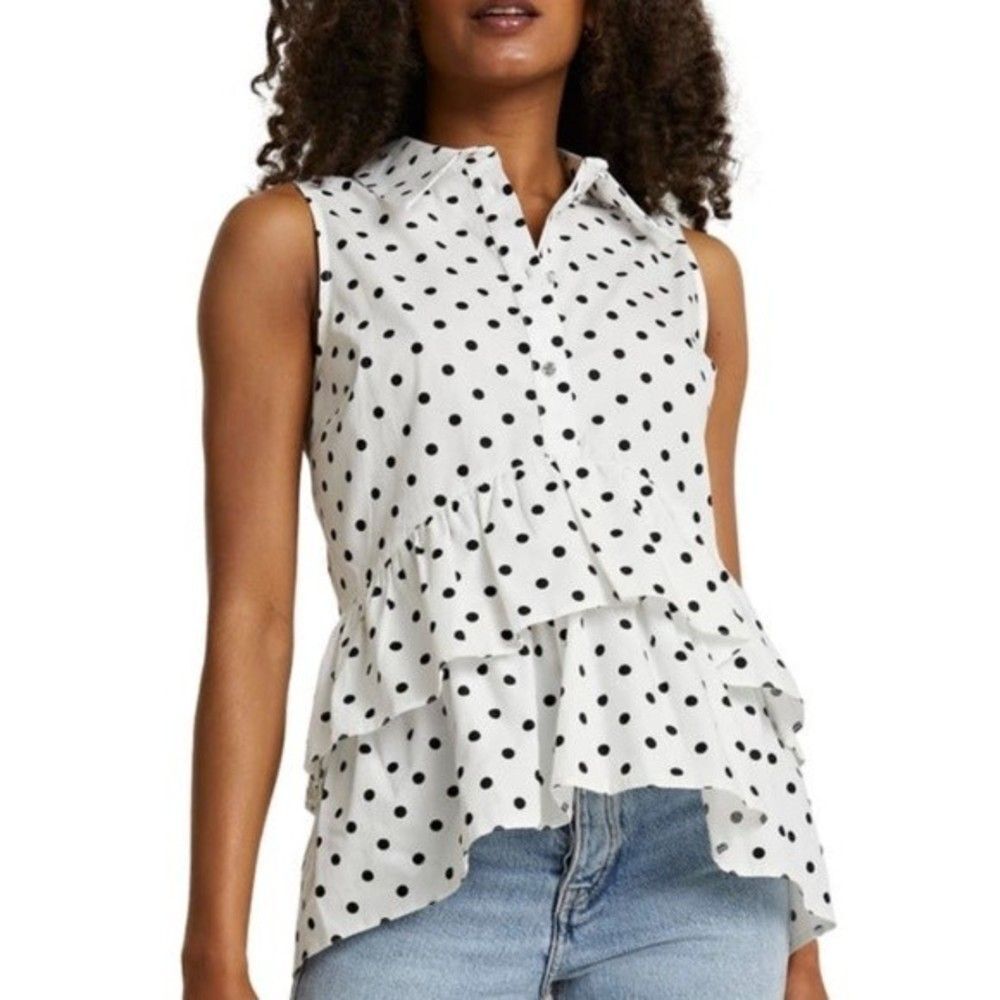 River Island Sleeveless Top Polka Dot Ruffle